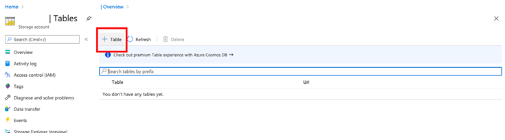 Create a Table in Azure Storage